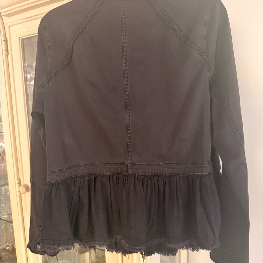 Free People ruffled peplum denim jacket size Large medium black - Picture 12 of 12